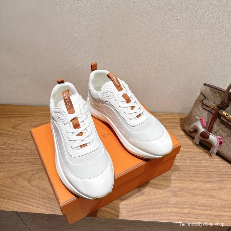 2025 Unisex Hermès White Leather Fabric Sneakers AS00400