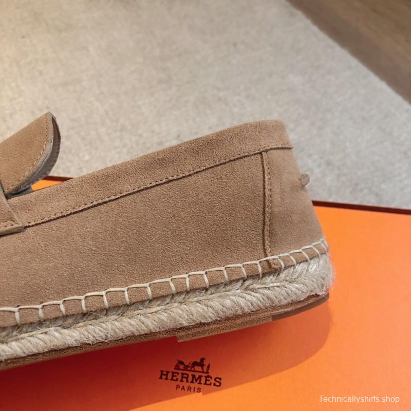 2025 Unisex Hermès Beige Calfskin Suede Loafers AS00380