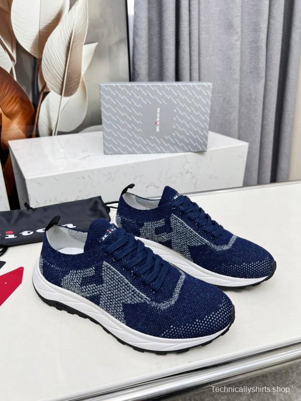 2025 Unisex Kiton Blue White Knit Sneakers AS00320