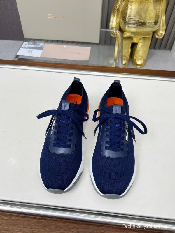 2025 Unisex Santoni Navy Orange Wool Blend Knit Sneakers AS00320