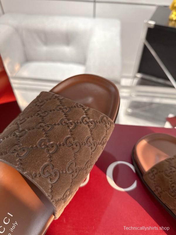 2025 Unisex Gucci Brown Leather Slippers Top Version AS00240