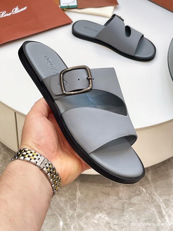 2025 Men Loro Piana Gray Leather Slippers AS00250