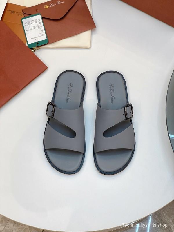2025 Men Loro Piana Gray Leather Slippers AS00250