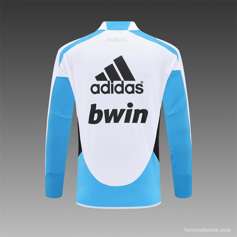 Retro 12/13 Real Madrid White/Blue Half Zipper Jacket+Long Pants