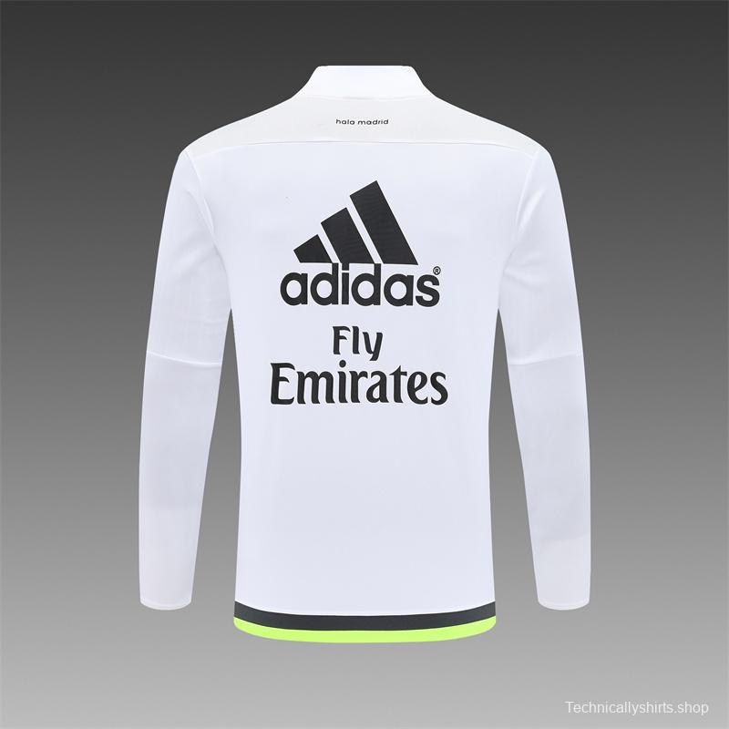 Retro 15/16 Real Madrid White Half Zipper Jacket+Long Pants