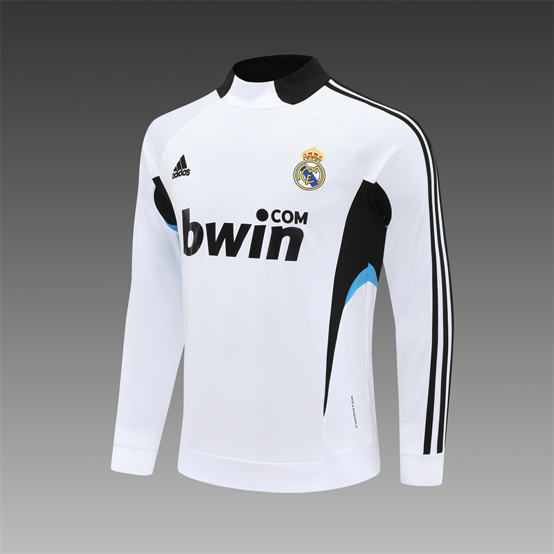 Retro 08/09 Real Madrid White Half Zipper Jacket