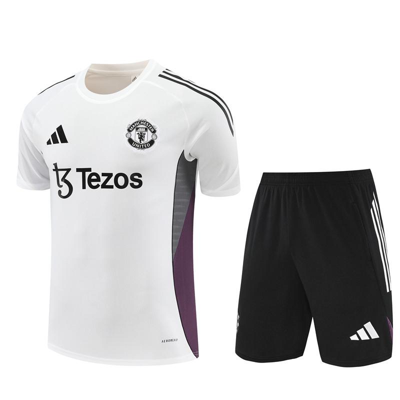 25/26 Manchester United White Purple Short Sleeve+Soccer Shorts