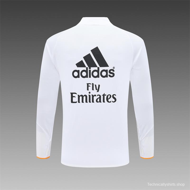 Retro 13/14 Real Madrid White Half Zipper Jacket+Long Pants