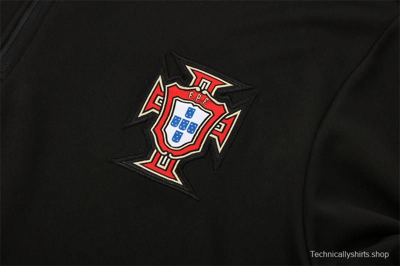 25/26 Portugal Black Half Zipper Jacket+Long Pants
