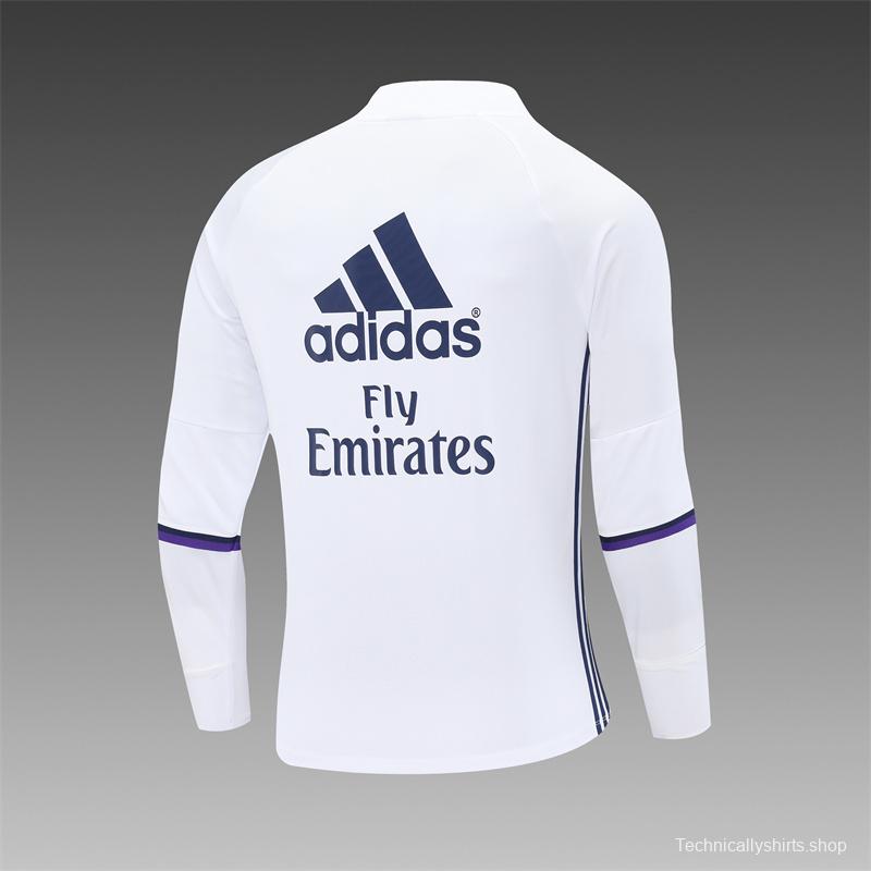 Retro 16/17 Real Madrid White Half Zipper Jacket+Long Pants