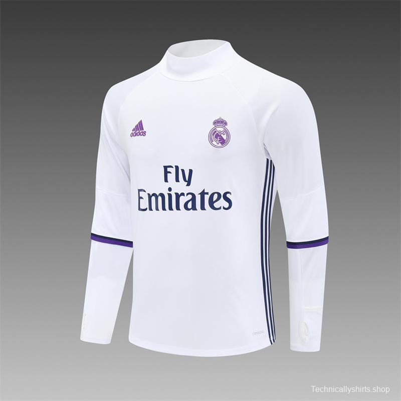 Retro 16/17 Real Madrid White Half Zipper Jacket+Long Pants