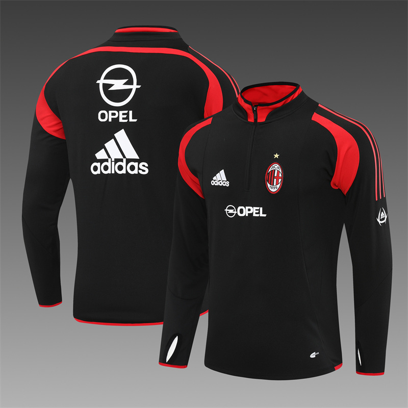Retro 04/05 AC Milan Black Half Zipper Jacket+Long Pants