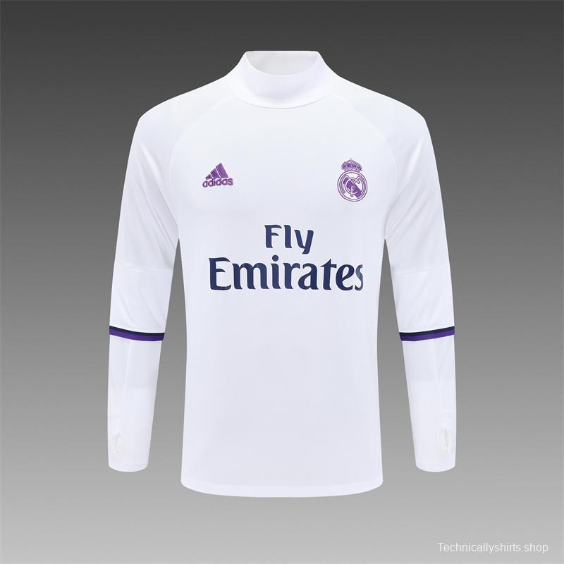 Retro 16/17 Real Madrid White Half Zipper Jacket+Long Pants