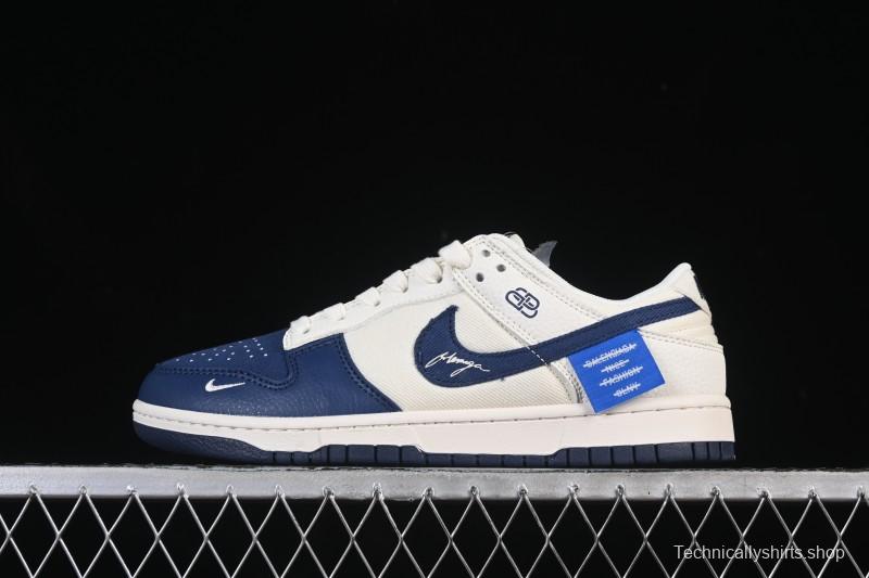 Nike SB Dunk Low Collaboration Off-White Canvas Blue Swoosh High-End Custom Low-Top Casual Skate Shoes - XD1588-230