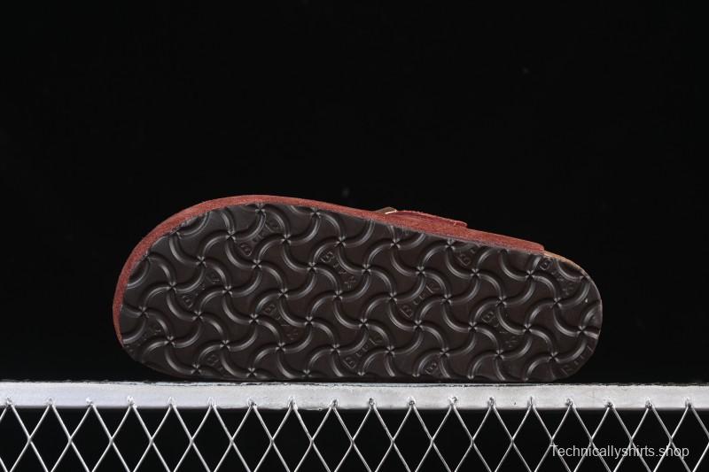 Birkenstock Sandals Series with Soft Leather Upper and Cork Rubber Midsole - Red Wine