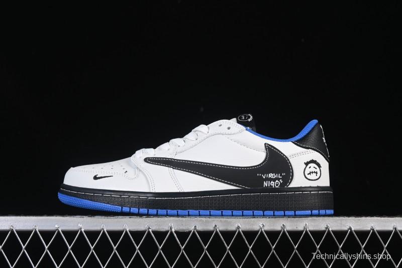 Nike Travis Scott x Fragment Design x Air Jordan 1 Low OG SP AJ1 Blue Swoosh Low-Top Casual Sneakers - DZ5899-027