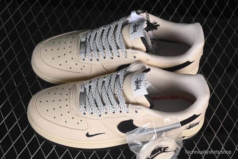 Nike Air Force 1 '07 Low Stussy Collaboration Beige Black Canvas Casual Sneakers - XX3168-155