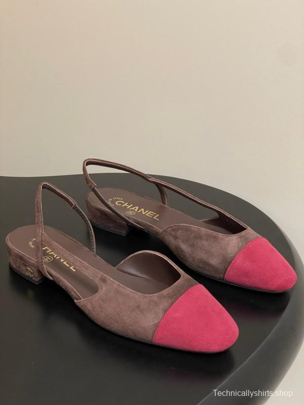 Chanel Sling-back Two-tone Suede Slingback Sandals Flat/Block Heel - KFY00280