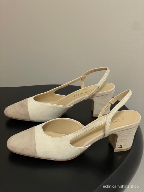 Chanel Sling-back Two-tone Suede Slingback Sandals Flat/Heeled - KFY00280