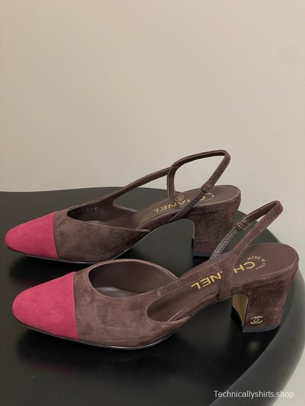 Chanel Sling-back Two-tone Suede Slingback Sandals Flat/Block Heel - KFY00280