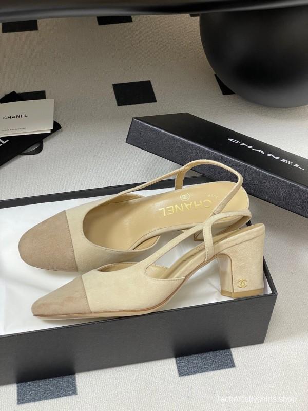 Chanel Sling-back Two-tone Suede Slingback Sandals Flat/Heeled - KFY00280