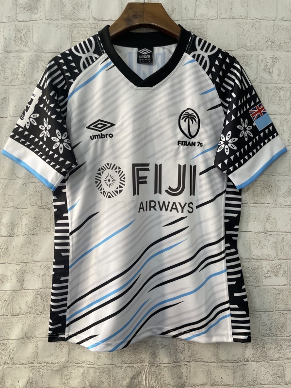 2025 Fiji 7s White with Wave Pattern and Traditional Tapa Cloth Design Jersey