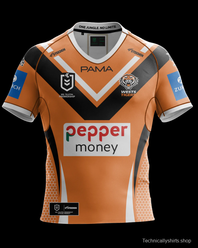 25/26 Wests Tigers Orange with Black Chevron and Honeycomb Pattern Jersey