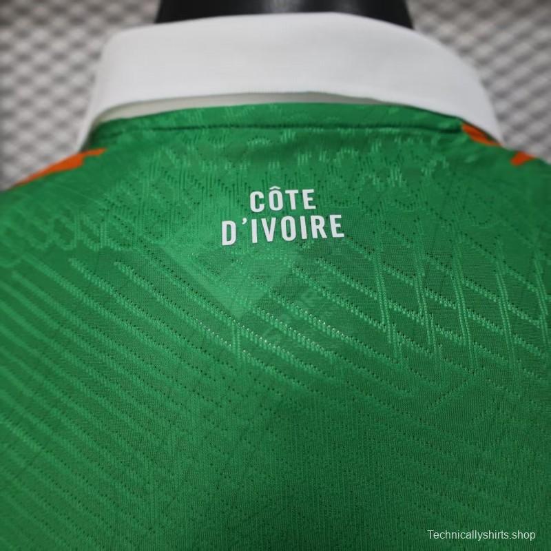 Player Version 2025 Ivory Coast Green with Elephant Graphic and Orange Trim Jersey