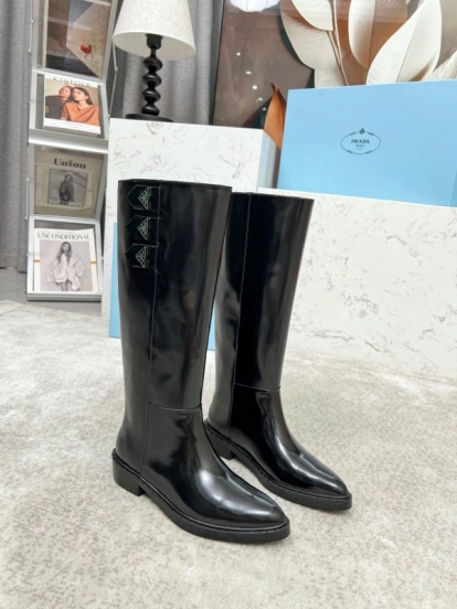 Prada Classic Triangle Logo Pointed Toe Boots - LY00400
