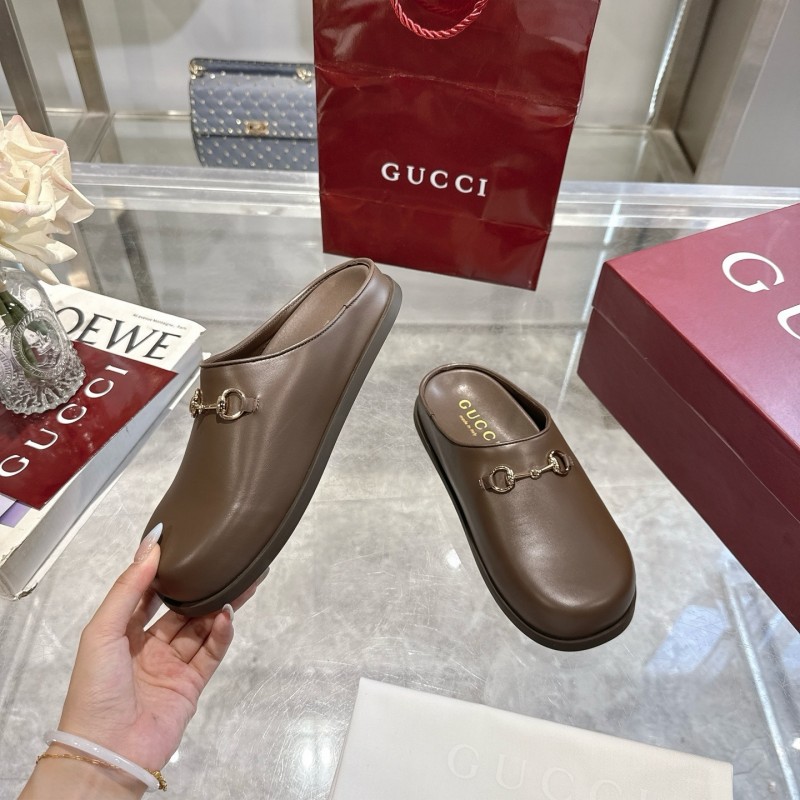 Gucci Camel Suede GG Embossed Horsebit Mule Sandals - LY00240