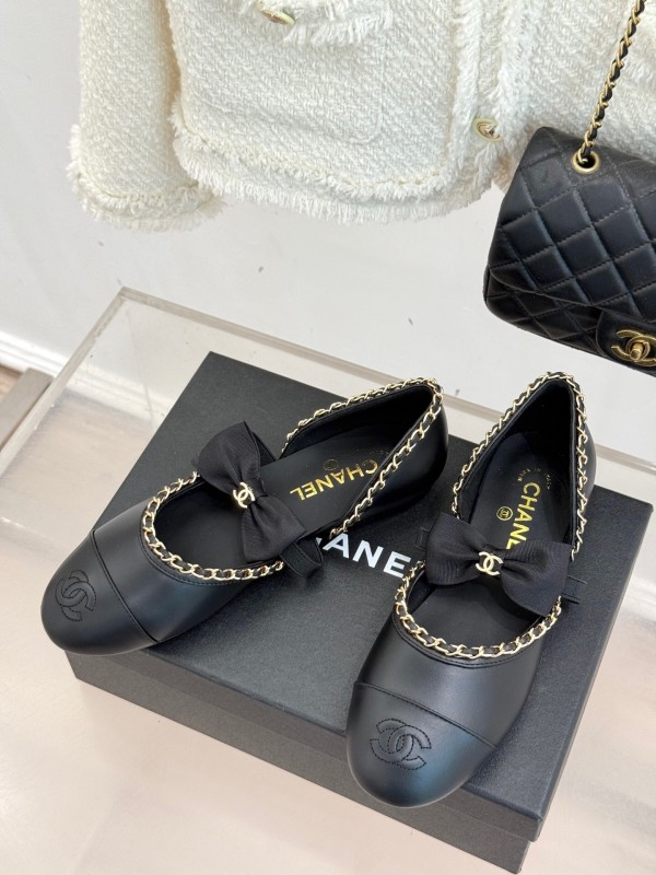 Chanel 2025 SS Hollow Chain Bow Mary Jane Shoes - KFY00290/KFY00300