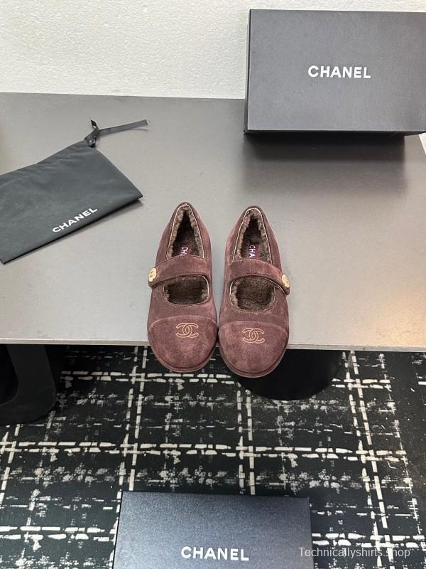 Chanel 2025 SS New French Mary Jane Flat Shoes with Fur - KFY00300