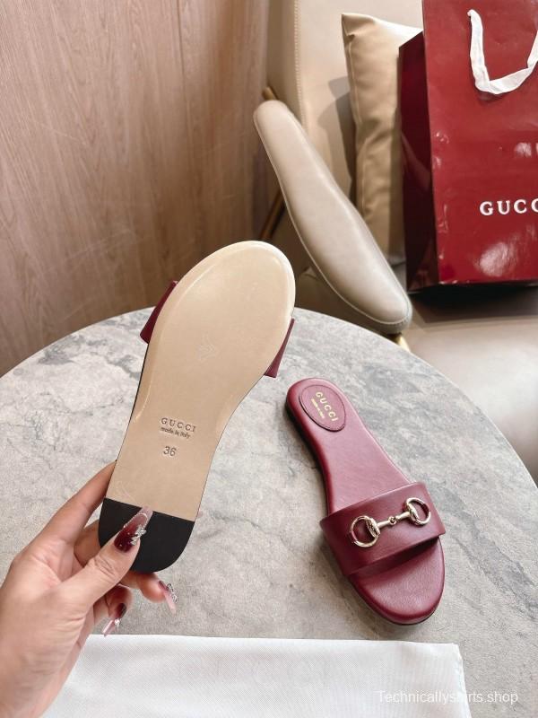 Gucci 2025/SS Leather Mule Sandals with Light Gold Hardware - 8023-3