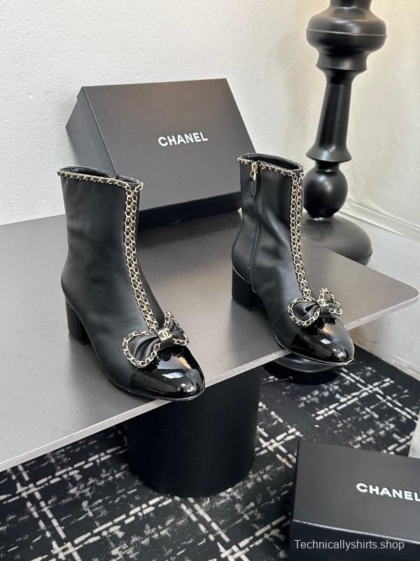 Chanel 2025/SS Chain Bow Chunky Heel Ankle Boots - LY00370