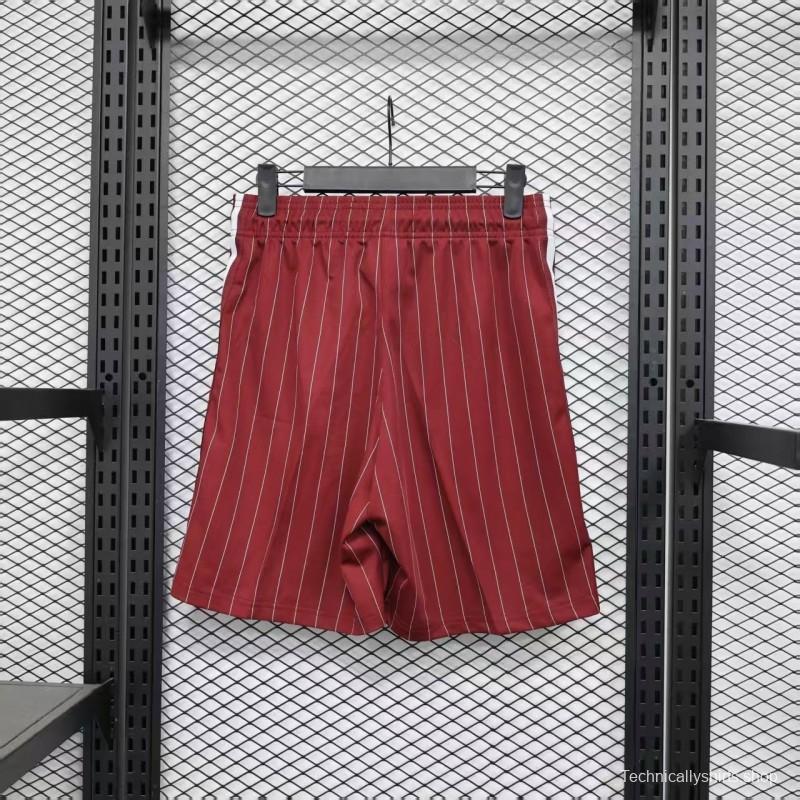 Player Version 25/26 Ajax Burgundy Red with White Side Stripes and Pinstripes Shorts