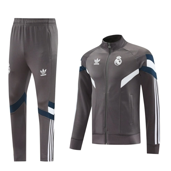 25/26 Real Madrid Light Grey Full Zipper Jacket+Long Pants