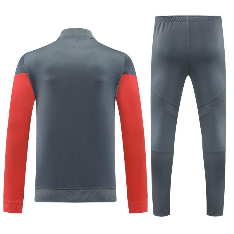 25/26 Bayern Munich Grey with Red Sleeves Half Zipper Jacket Tracksuit +Long Pants