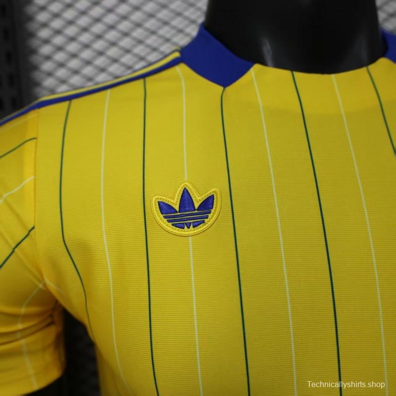 Player Version 25/26 Leeds United Retro Home Yellow with Vertical Stripe Pattern Jersey