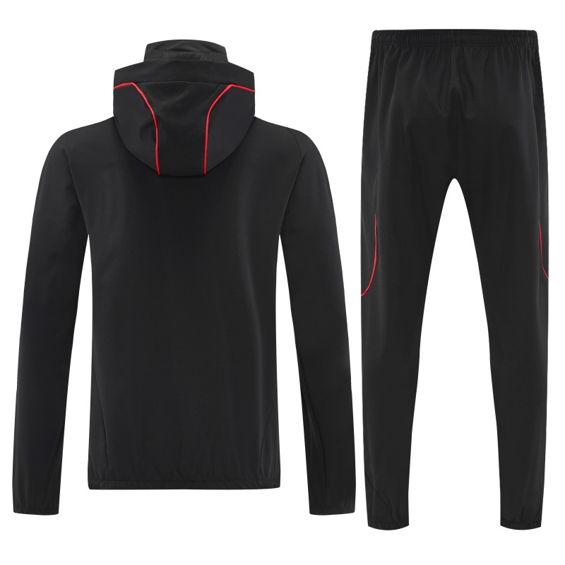 26/27 Adidas Black With Red logo Full Zipper Hooded Jacket Tracksuit + Long Pants