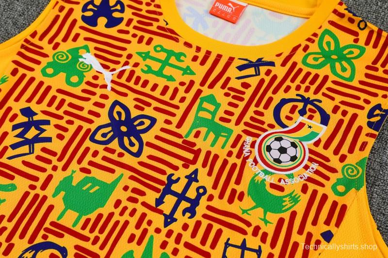 25/26 Ghana Yellow Adinkra Symbol Print Sleeveless Training Suit + Shorts