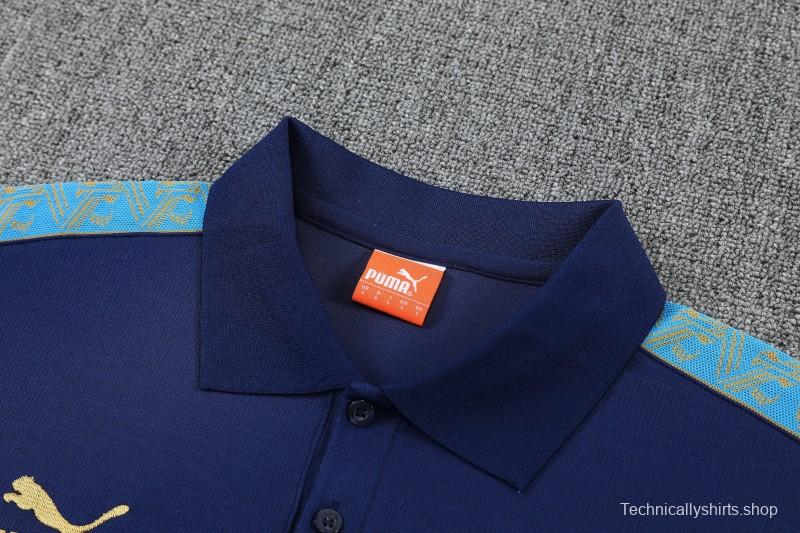 26/27  Marseille Navy Blue  Polo Training Shirt + Long Pants Tracksuit