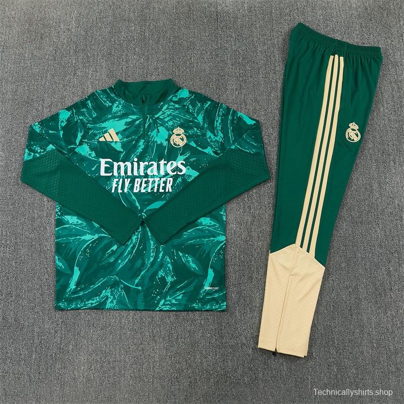 2026 Real Madrid Dark Green Camouflage  Half Zipper Jacket Tracksuit + Long Pants (Adidas)