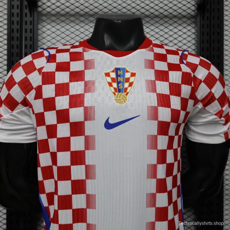 Player Version 2026 Croatia Home White & Red with Gradient Checkerboard Pattern Jersey