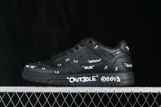 Off-White Out of Office Low-Top Skate Shoes in Black and White with Lettering - AJD4