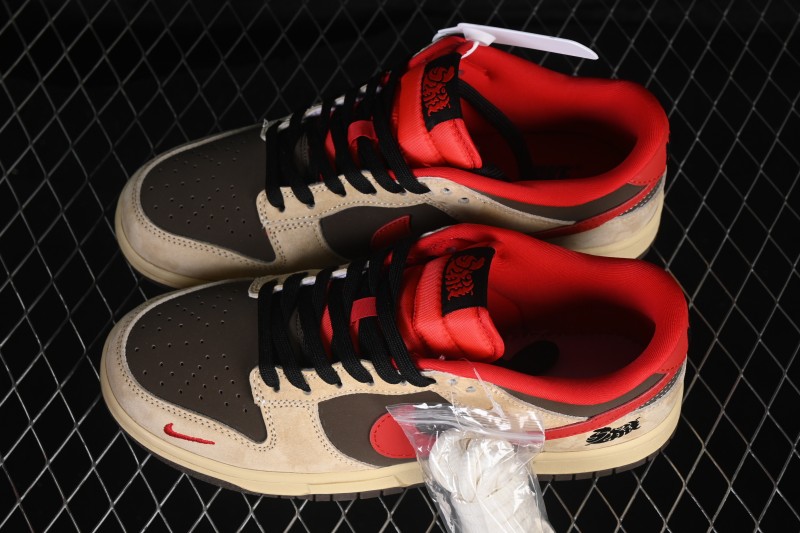 Nike SB Dunk Low Year of the Horse Collaborative Deep Brown Red Swoosh Premium Low-Top Skateboarding Shoes - TX1688-022