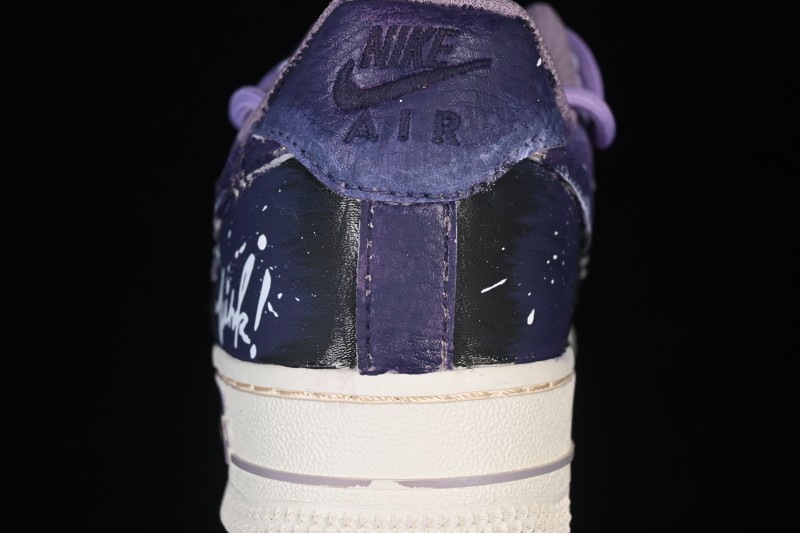 Nike Air Force 1 '07 Low Hand-Painted Graffiti Sneakers with Misty Purple Gradient and Retro Street Art Design - FJ7740-190