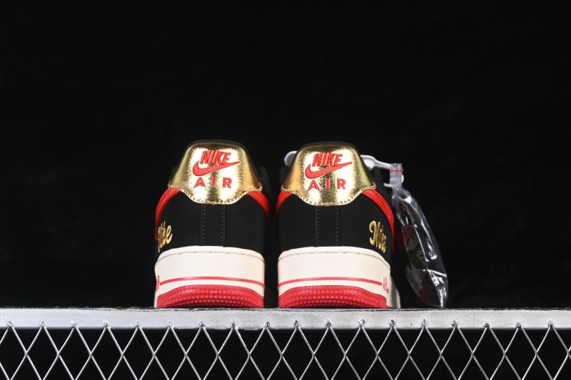 Nike Air Force 1 '07 Low Men's Basketball Shoes with Metallic Gold and Red Flame Design - NH0601-528