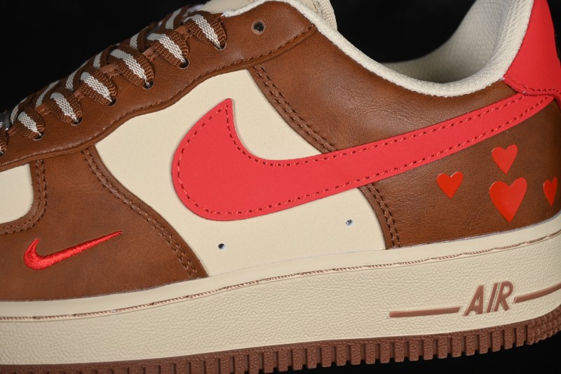Nike Air Force 1 '07 Low Valentine's Day Limited Edition Brown Red Heart Print Low-Top Casual Skateboard Shoes - NH0601-538