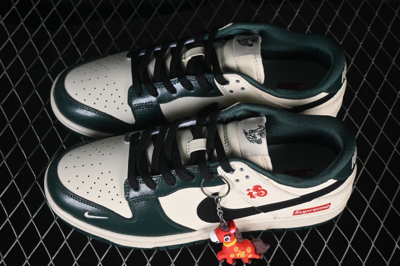 Nike SB Dunk Low Year of the Horse Limited Edition Board Shoes with Moss Green and Cream White Custom Design - NH0601-483