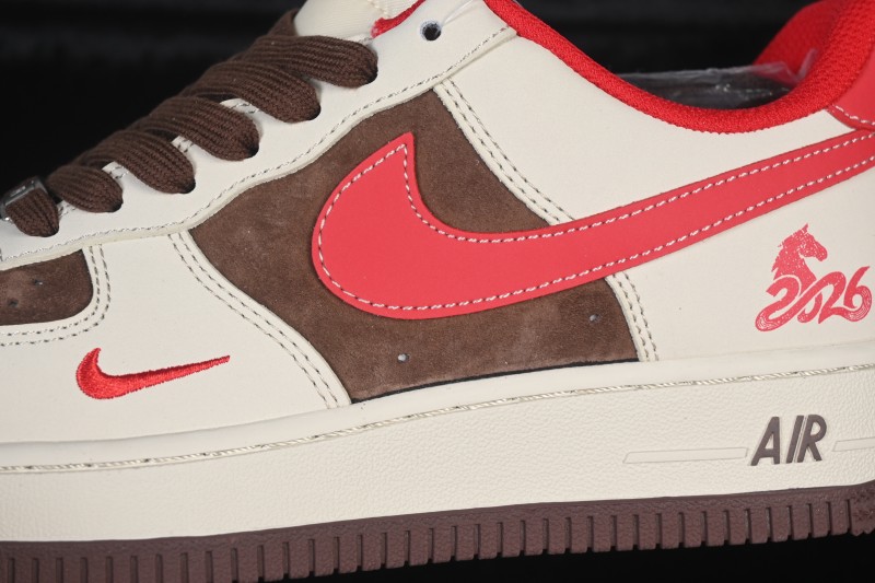 Nike Air Force 1 '07 Low Year of the Horse Brown Red Casual Skateboarding Shoes with Full-Length Air Cushion - XD0028-003